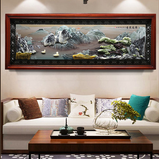 新品 客厅装 饰画山水浮雕挂画中式 沙发背景墙玉石画立体家和万事兴