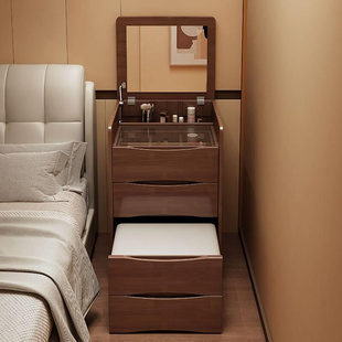北欧实木梳妆台床头柜一体多功能收纳柜小户型化妆台两用小型斗柜
