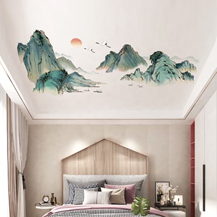 风山水风景画天花板装 饰贴纸房间卧室墙纸自粘壁纸墙贴画遮丑