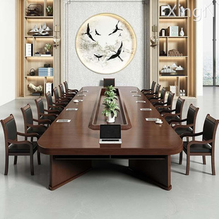 办公家具会议长桌大型商务贴皮会议台椭圆形油漆会议室桌椅组合