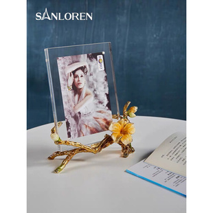 圣朗伦 创意轻奢珐琅彩金属相框摆台7寸亚克力相架结婚照片小摆件