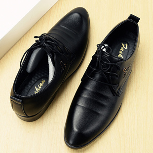 韩版 男正装 皮鞋 商务休闲鞋 工作鞋 青年黑色系带男鞋 尖头皮鞋 子 新款