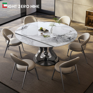 旋转岩板餐桌家用小户型现代简约变形伸缩方变圆带转盘餐桌椅组合