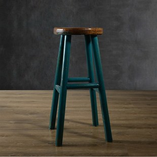 高脚凳复古做旧酒吧椅 高脚椅 铁艺吧台椅 极速美式 实木吧台凳