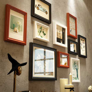 欧锋小墙面照片墙相片墙创意组合实木挂墙相框黑白简约相框墙客厅