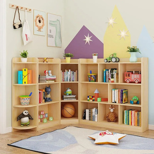实木儿童书架书柜落地松木书橱储物柜格子柜转角柜组合原木置物架