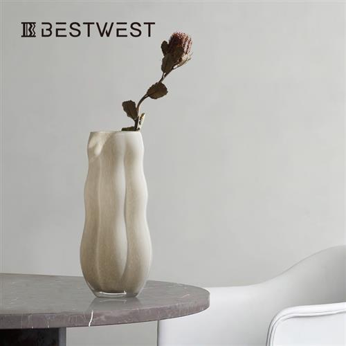 乳白色不规则玻璃花瓶摆件 现代简约ins家居客厅花器 博西家居