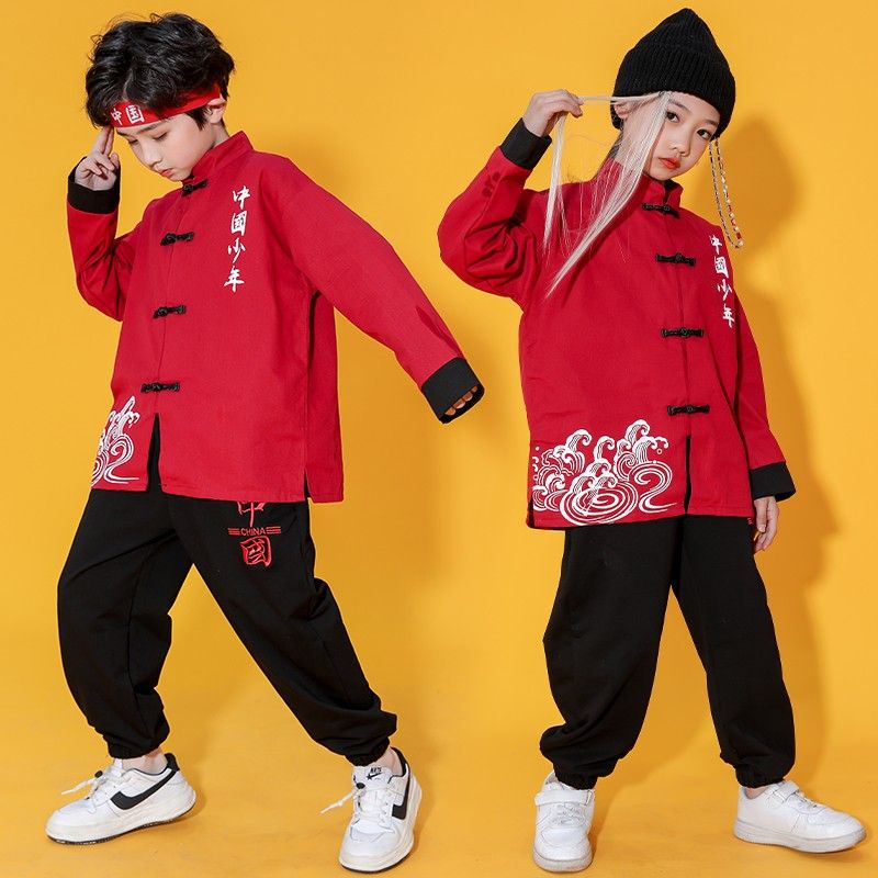 元 旦儿童演出服中国风男童街舞国潮新年唐装 汉服小学生运动会服装