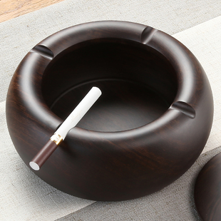 黑檀实木中式 带盖烟灰缸欧式 木质创意个性 潮流大号家用客厅防飞灰