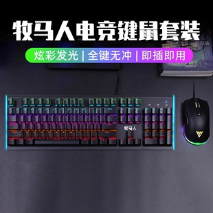 电脑电竞游戏有线外设键鼠套装 青轴黑轴 牧马人机械键盘鼠标套装