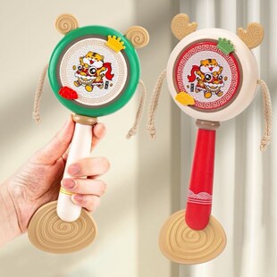 拨浪鼓老式 中国传统玩具波浪鼓11月龄两个月宝宝玩具泼浪鼓手摇鼓