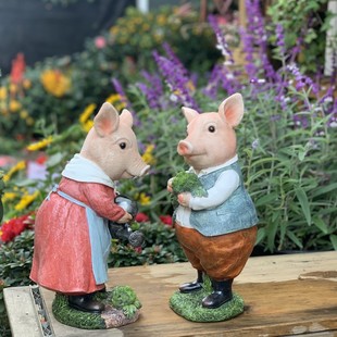 创意仿真小猪树脂摆件可爱动物户外花园庭院装 饰礼物客厅电视柜