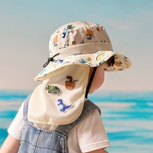 宝宝防晒帽子夏季 薄款 时尚 大檐婴儿渔夫帽男孩女童护脖披肩遮阳帽