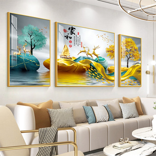 大气晶瓷画 简约现代壁画新中式 客厅装 免打孔 饰画沙发背景墙挂画