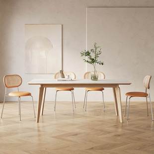 岩板餐桌家用202新款 长方形实木饭桌小户型简约现代家庭歺餐桌