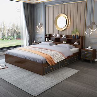 意式 轻奢高箱储物床1.5m1.8米双人床带抽屉主卧婚床 轻奢床新中式