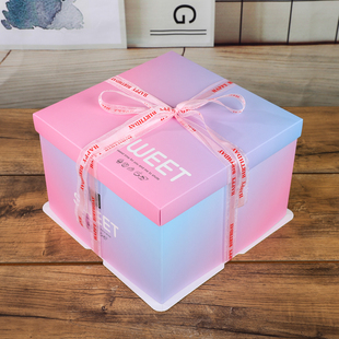 盒6 8寸10寸12寸ins风蓝粉渐变色彩色纸质蛋糕盒定制 烘焙生日包装