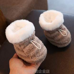 宝宝软底 3?加绒0羊羔绒新生秋冬季 婴儿保暖高帮加厚男女鞋 子棉鞋