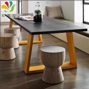 新北欧实木会议桌长桌工业风工作台设计师创意个性 黑色餐桌简约