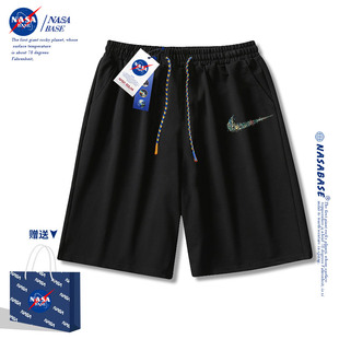 NASA联名黑色短裤 2024新款 男休闲美式 宽松五分裤 潮牌运动短裤 夏季