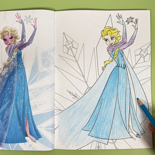 冰雪奇缘涂色书迪士尼爱莎公主画画本涂色本小学生益智图画本填色