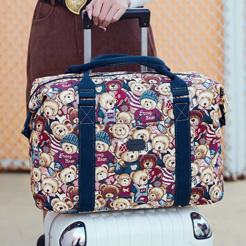 小熊依恋可折叠旅行包女手提大容量出差行李袋短途登机旅游收纳包