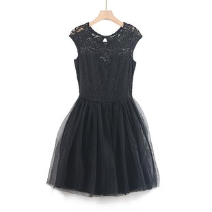 蓬蓬裙a型夏季 黑色小礼服连衣裙 K2欧美外贸蕾丝网纱性感修身