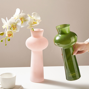 高级感粉色玻璃花瓶透明简约水养插花蝴蝶兰干花摆件客厅装 饰网红