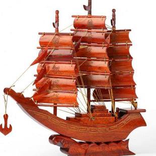 一帆风顺帆船模型摆件 仿古实木质小木船官船红船工艺品商务礼品