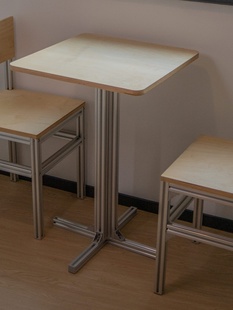 铝型材桌椅桦木海洋板咖啡桌铝合金海洋板桌子桦木桌海洋桦木桌椅