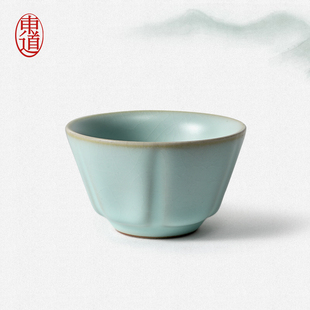 东道汝窑陶瓷茶杯主人杯功夫茶具品茗杯馆藏珍品和乐杯礼盒天青色