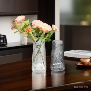 饰新款 网红花器摆件 轻奢北欧冰川玻璃花瓶水养干鲜花插花瓶客厅装