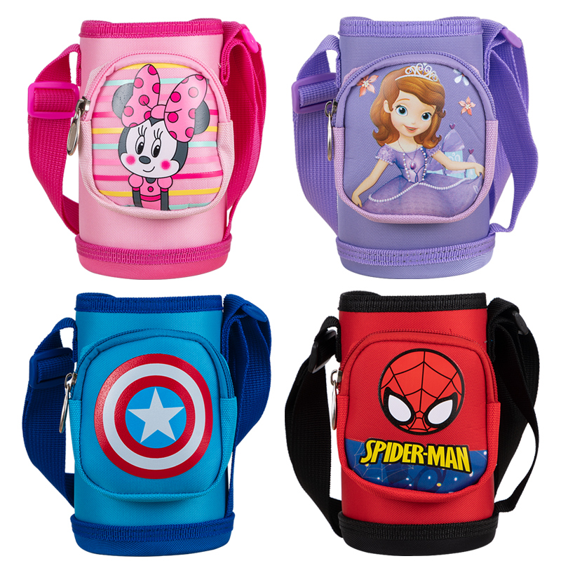 迪士尼水杯套保护套儿童保温水壶套背带通用防护套杯子套袋子斜跨