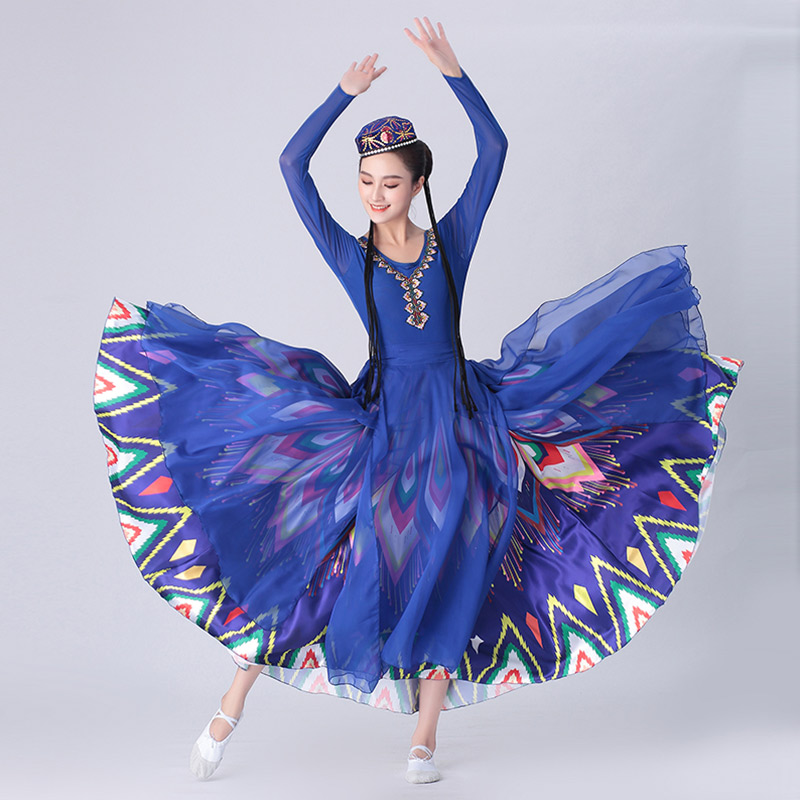 少数民族演出服装 新疆舞蹈演出服民族舞飘逸成人女大摆裙艺考 新款