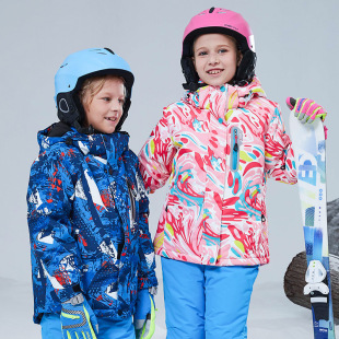 男童女童防风冲锋衣保暖户外防水透气加厚滑雪衣裤 儿童滑雪服套装