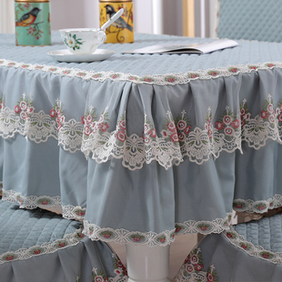 纯色公主风餐桌布椅垫套装 茶几圆桌布艺长方形餐桌椅防滑桌罩简约
