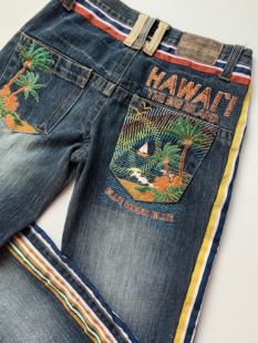 vintage重工刺绣Hawaii牛仔裤 绝美精品稀有好货低腰y2k 日本带回