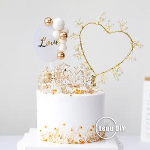蛋糕装 饰摆件金色小鹿珍珠皇冠烘焙装 扮小鹿皇冠珍珠爱心蛋糕装 饰