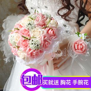 韩版 仿真新娘伴娘手捧花婚礼摄影道具玫瑰花红手捧花 结婚花束中式