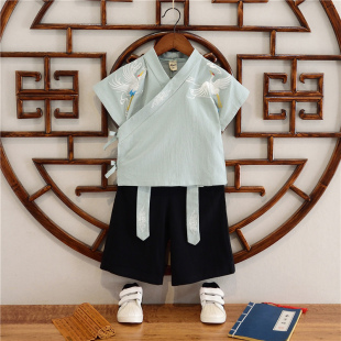 民族男宝宝短袖 男童汉服夏季 衣服中国风礼服周岁儿童古装 唐装 套装