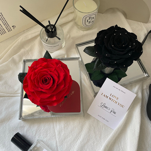 单朵巨型永生玫瑰镜面花盒送女朋友生日礼物家居摆件拍摄道具花礼