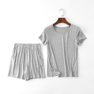 短袖 短裤 莫代尔薄款 家居服圆领半袖 睡衣女夏季 瑜伽休闲服 两件套装