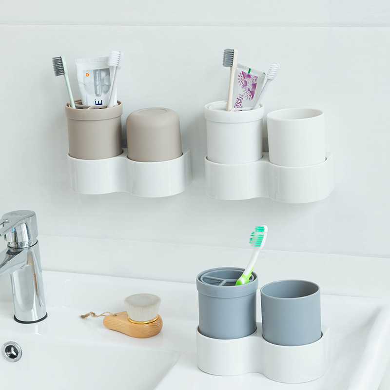无痕壁挂洗漱杯创意多功能牙刷架旅行套装 置物架牙刷收纳盒