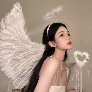 天使精灵翅膀cos白色羽毛万圣节圣诞节装 饰女服装 穿搭套装 道具