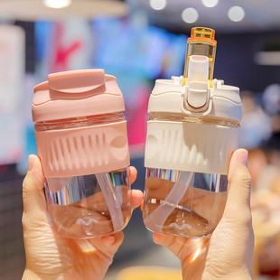 双饮口设计感咖啡杯吸管杯高颜值玻璃水杯子女生新款 2024便携水瓶