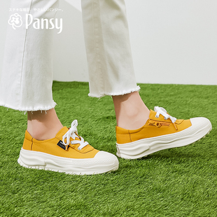 Pansy日本鞋 子女新款 软底轻便厚底增高单鞋 春款 板鞋 休闲帆布鞋
