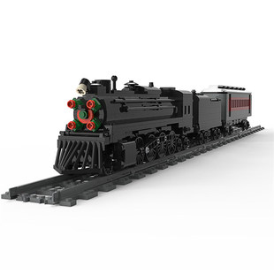 积木玩具黄金铁路冬季 圣诞极地特快列车蒸汽客运火车 BuildMOC拼装
