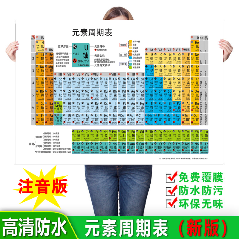 新版 墙贴纸化学元 素周期表校园文化初中海报挂图118位元 素周期表