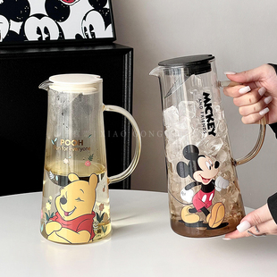 迪士尼玻璃凉水壶可爱卡通维尼米奇耐高温家用客厅大容量冷泡茶壶