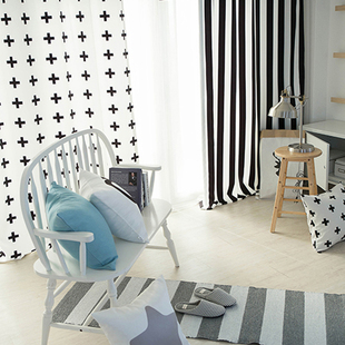 个性 简约现代窗帘条纹韩式 北欧风格 遮光布客厅卧室隔断飘布帘定制
